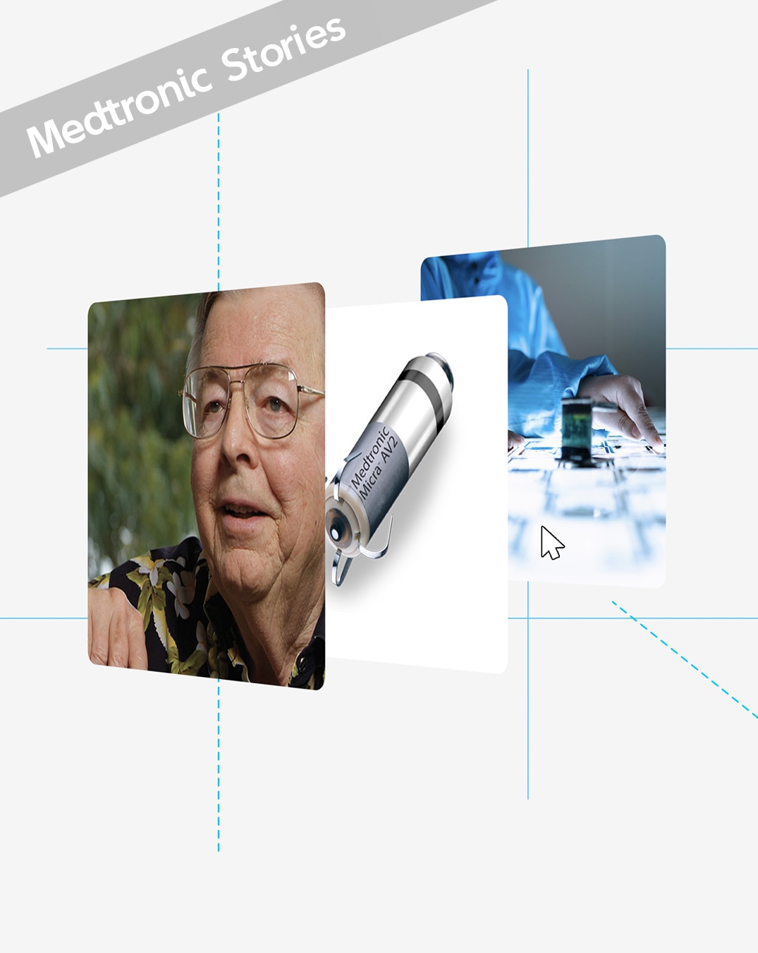 Illustration shows Earl Bakken along with some of the devices he imagined